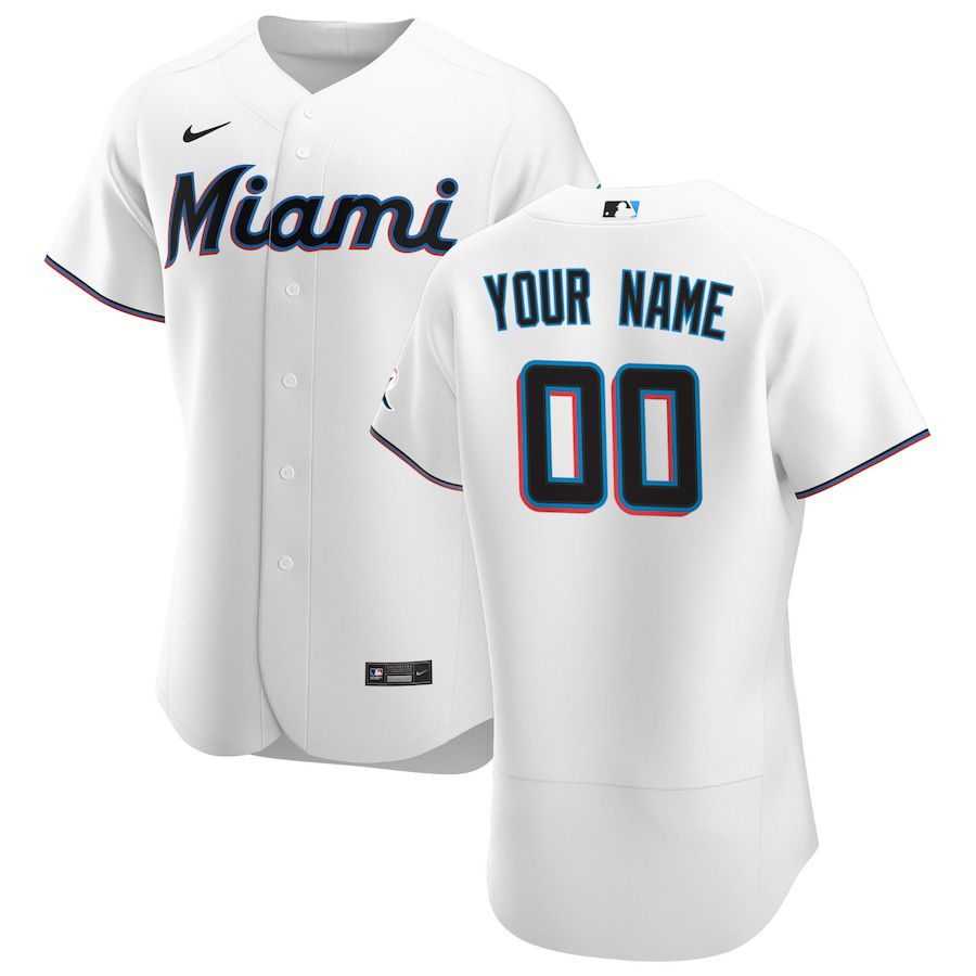 Mens Miami Marlins Nike White Home Authentic Custom MLB Jerseys